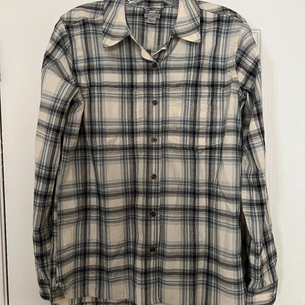 NWOT - Carhartt Plaid Button Down Roll Tab Sleeve Women's Top - Sz. M (8-10)